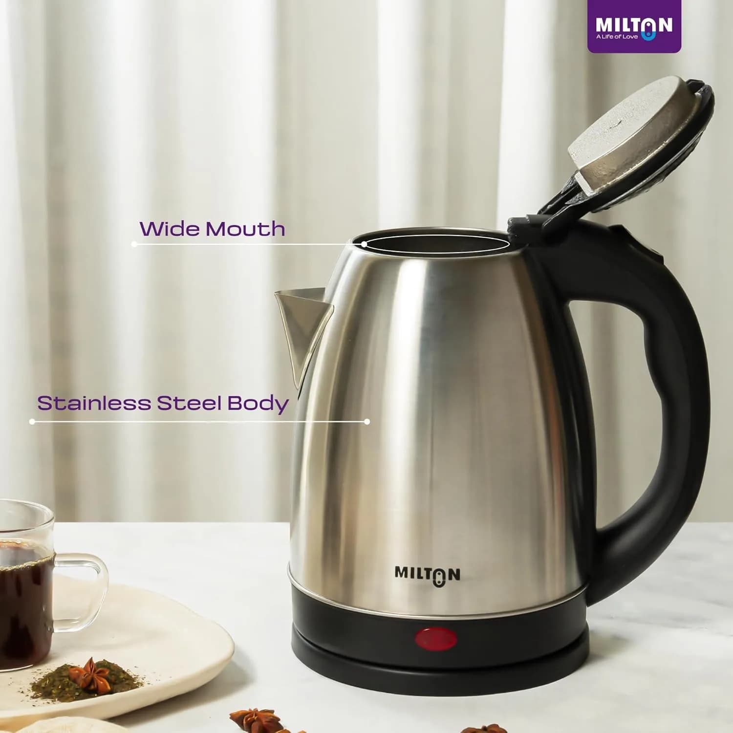 Milton Rapid Electric Kettle 1.8L | 1500 Watts | Stainless Steel Hot Water portable Electric Kettle for Home, Office β image 4