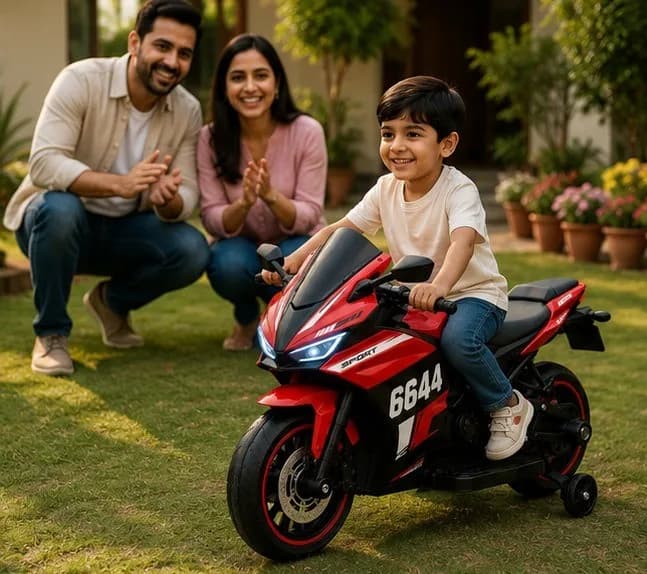 6644 Premium Kids Electric Bike | 12V Battery Operated Ride-On Sports Bike with LED Lights, Music & Training Wheels – image 3