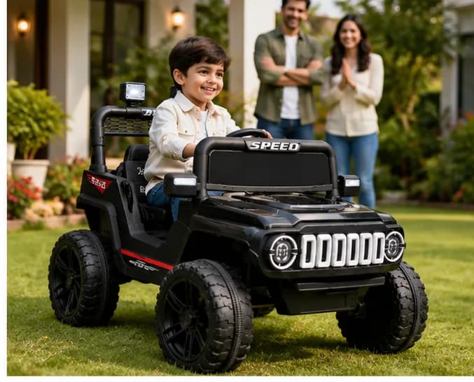 Best Kids Electric Jeep | Speed 4×4 Off-Road 12V Battery Operated Ride-On Car with LED Lights, Music & Parental Remote | Black – image 6