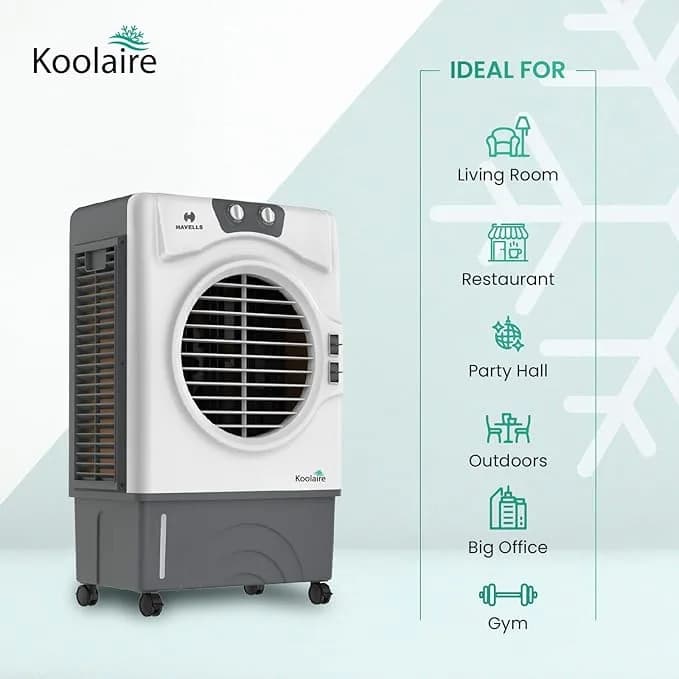 Havells Koolaire-W 51L 2 Knobs Desert Air Cooler for home | Powerful Air Delivery | Everlast Pump | 3 Side High Density Woodwool Comb | Heavy Duty (White/Grey) – image 2